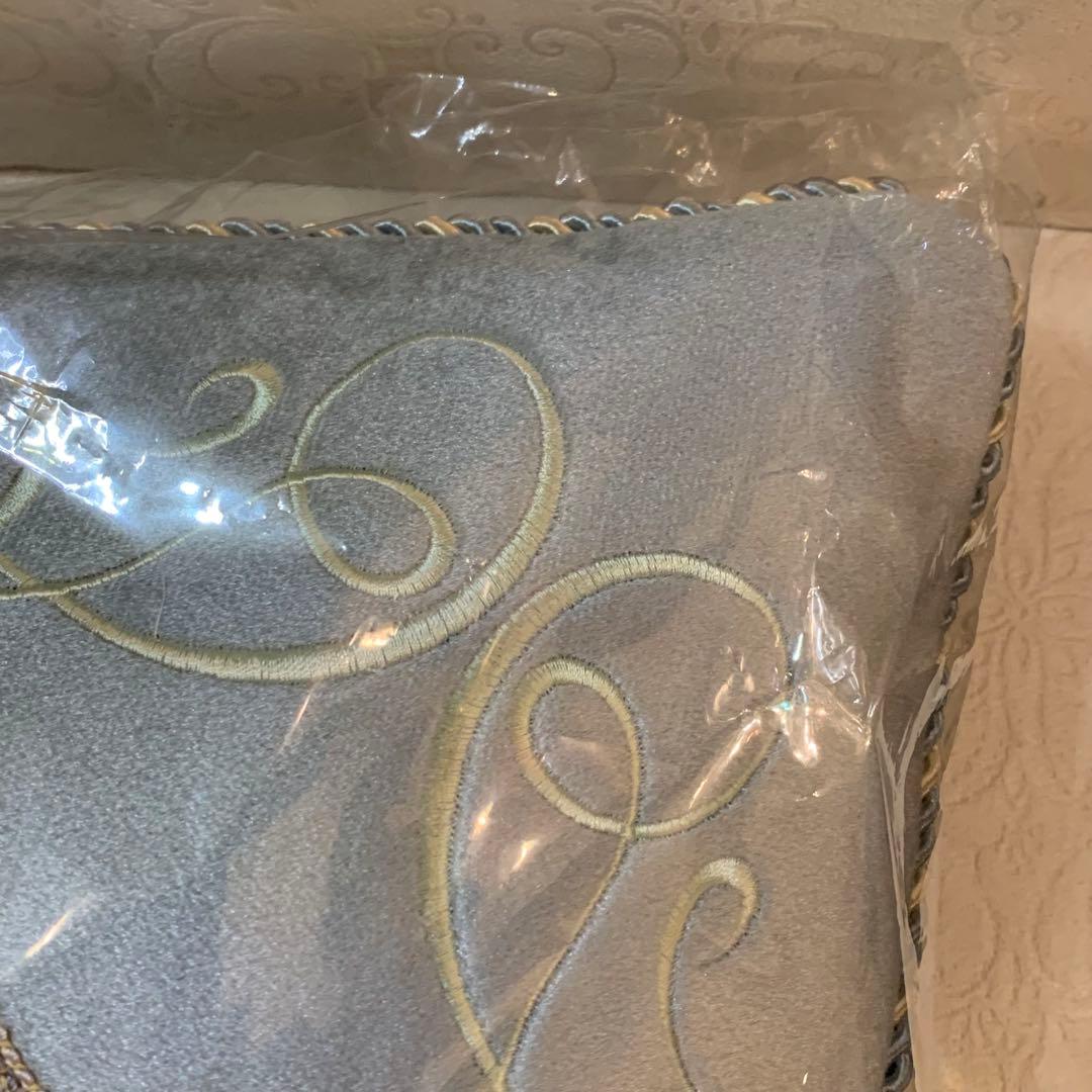 花柄刺繍クッション ブルー ID-543