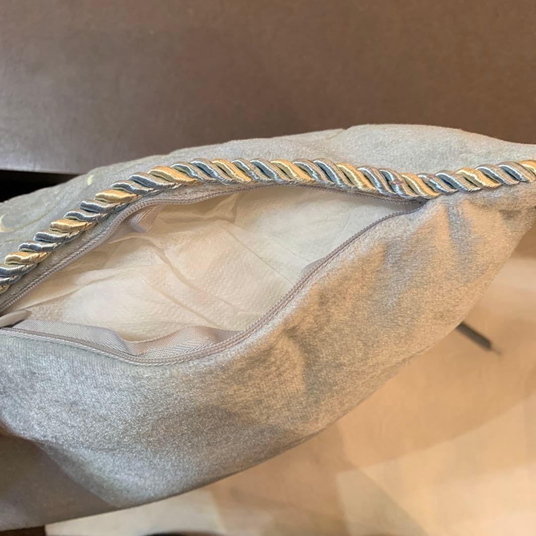 花柄刺繍クッション ブルー ID-543