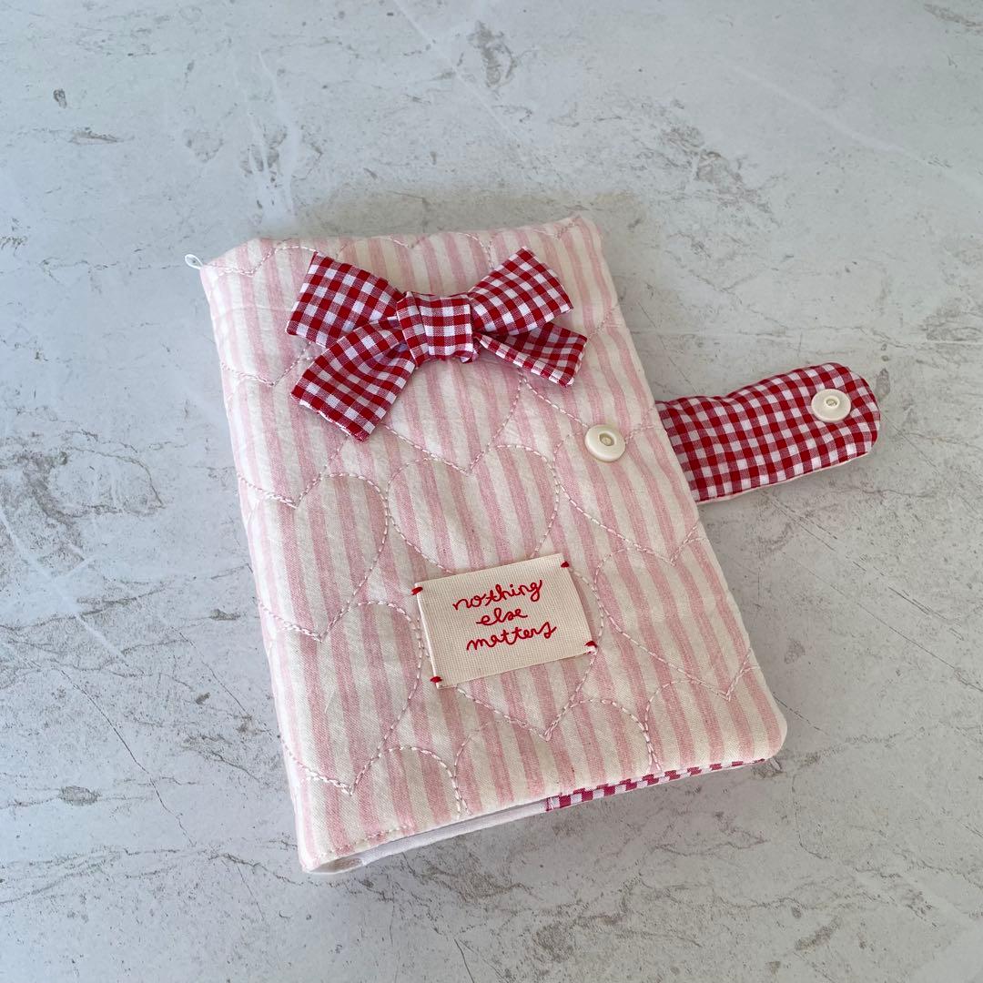 A6バインダー&バインダーカバーセット　韓国　　ハートキルティング リボン