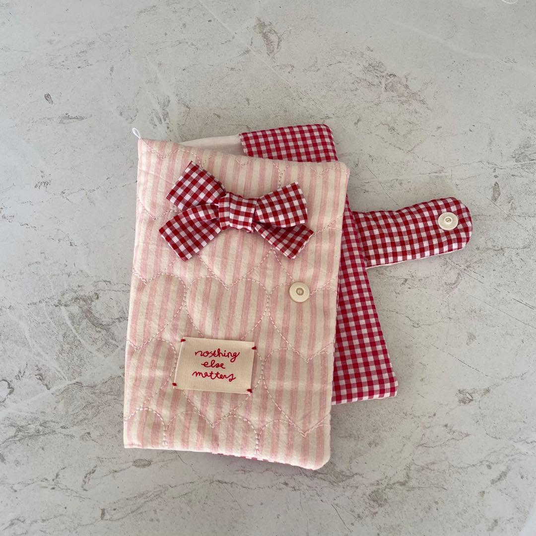 A6バインダー&バインダーカバーセット　韓国　　ハートキルティング リボン