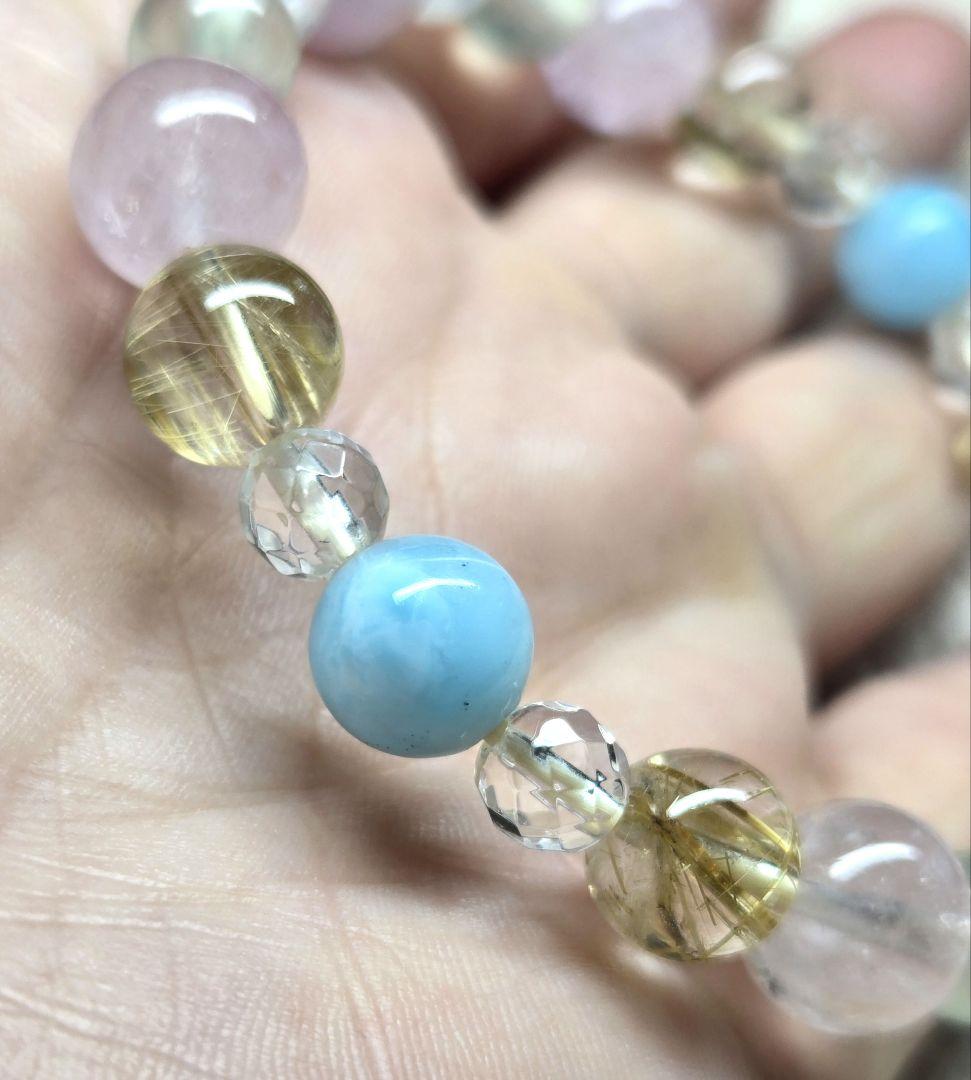 ラリマー・ルチル入デザインブレスレット