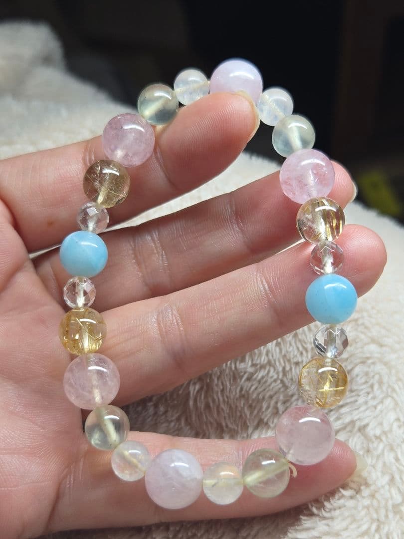 ラリマー・ルチル入デザインブレスレット