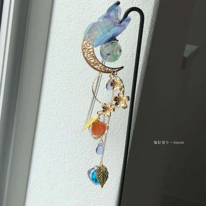 蝶々と鬼灯　レジン鬼灯と蝶　桜　月　刀　球体レジン　和ゴス　一本かんざし