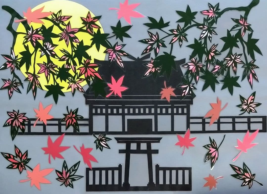 みなぽん【壁面飾り】2点『秋の訪れ～神宮と紅葉』『彼岸花とお地蔵さま』