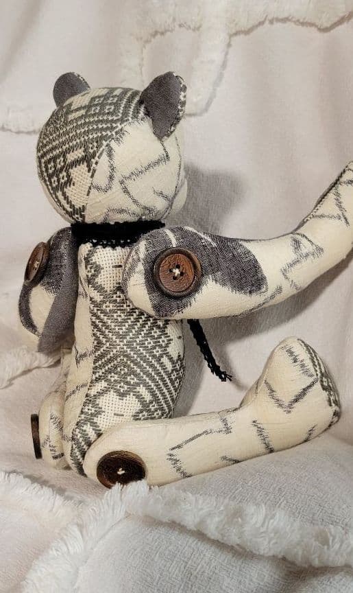 こぎん刺しと古布のぬいぐるみ　テディベア　こぎん刺しぬいぐるみ　着物リメイク
