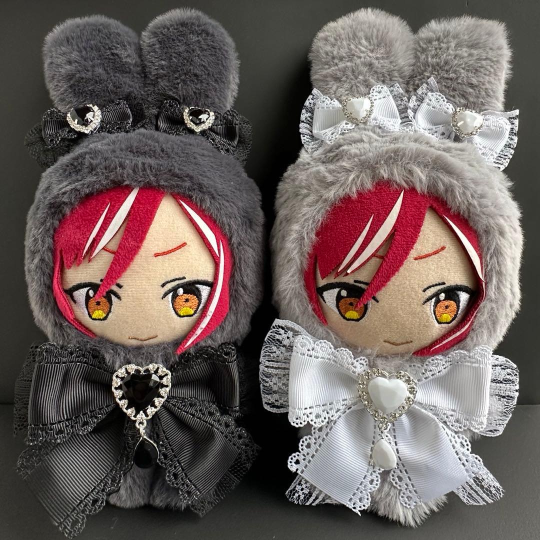 16㎝　着ぐるみ　ぬい服　うさぎ　ダブグレー　チャコールグレー　白　黒　ハート