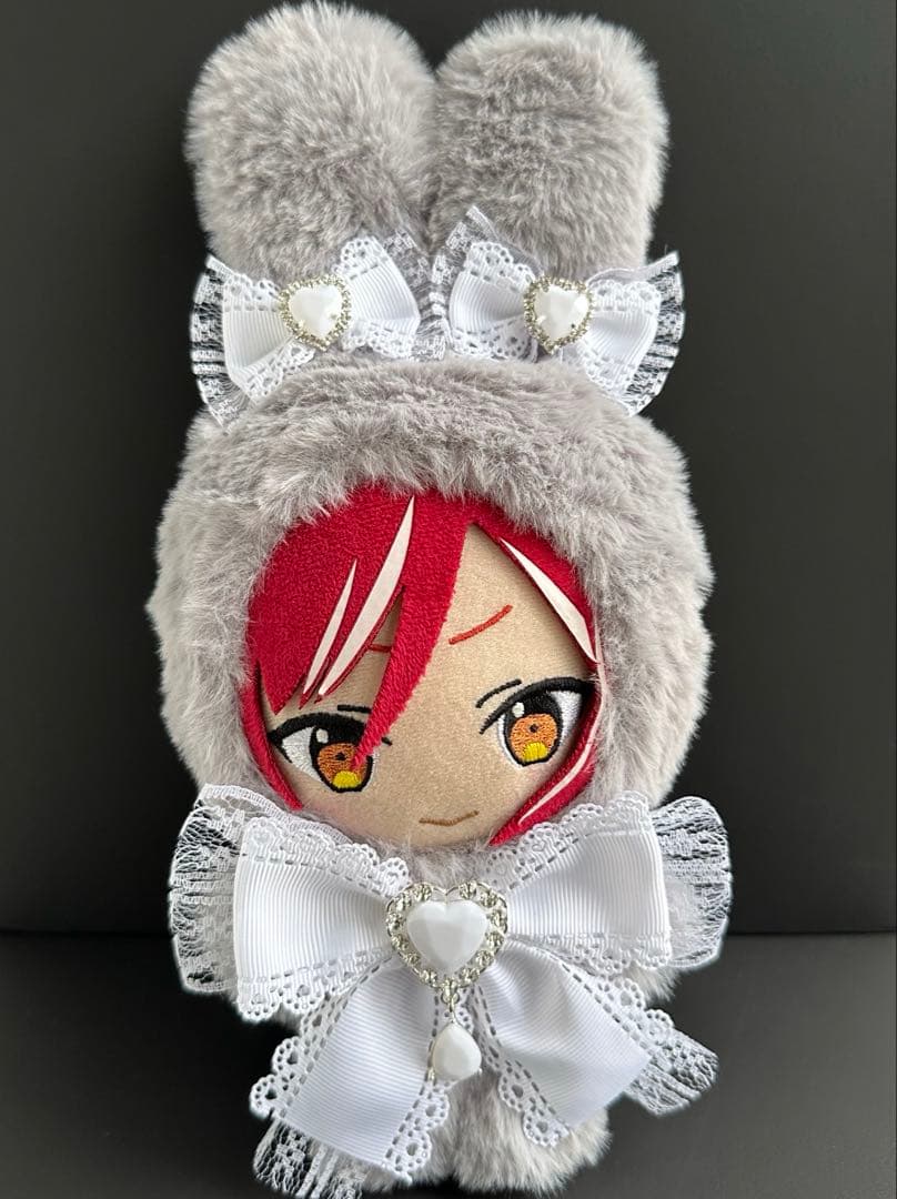 16㎝　着ぐるみ　ぬい服　うさぎ　ダブグレー　チャコールグレー　白　黒　ハート