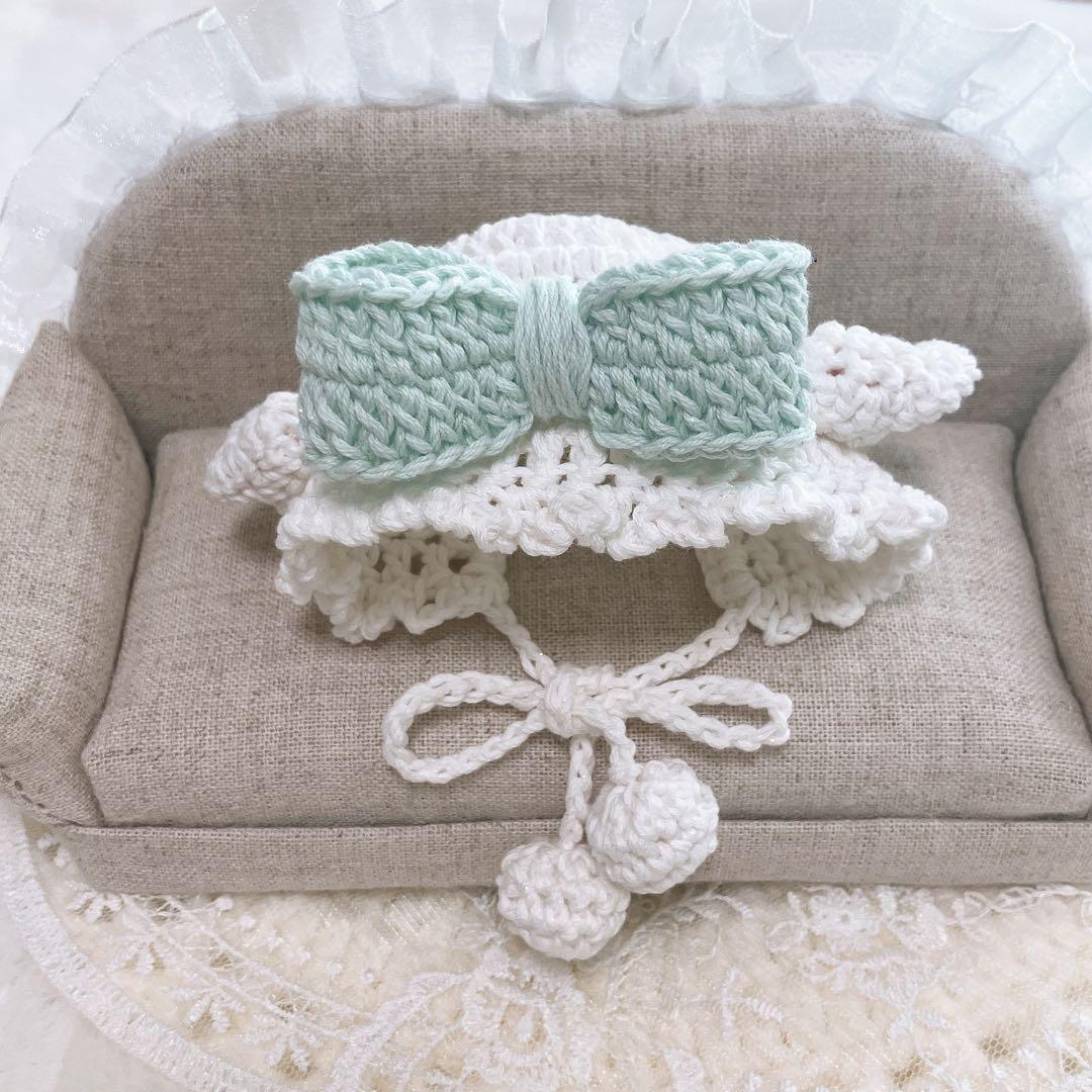 10㎝ ちびぐるみ　にじぱぺ　ぬい服　子ひつじちゃんボンネット　ミント　3