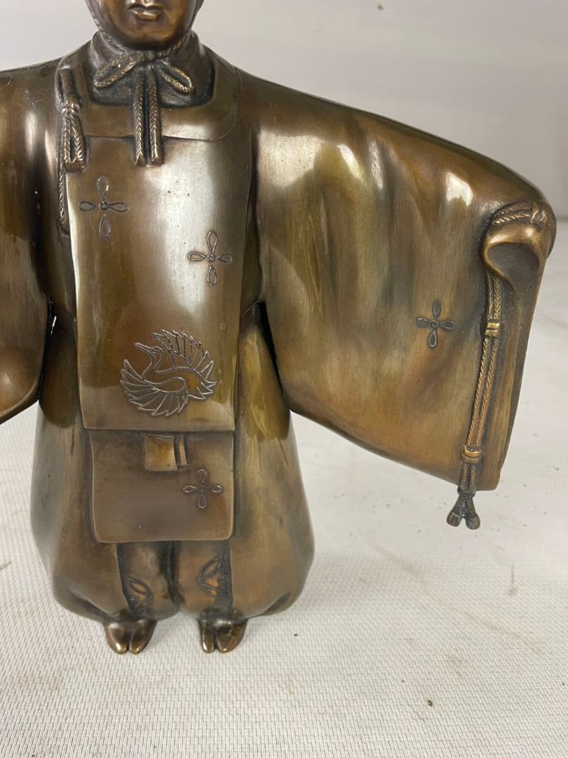 真鍮製　舞踏像 　舞翁　能面　木箱付き