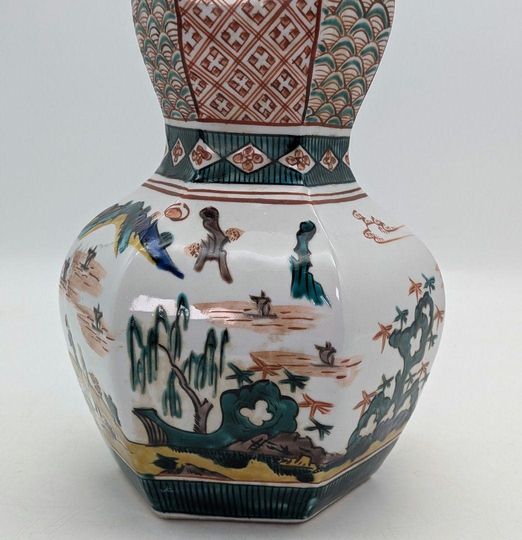 九谷焼 瓢花入 花器 フラワーベース 瓢箪型花瓶 花生 色絵付 山水図 置物