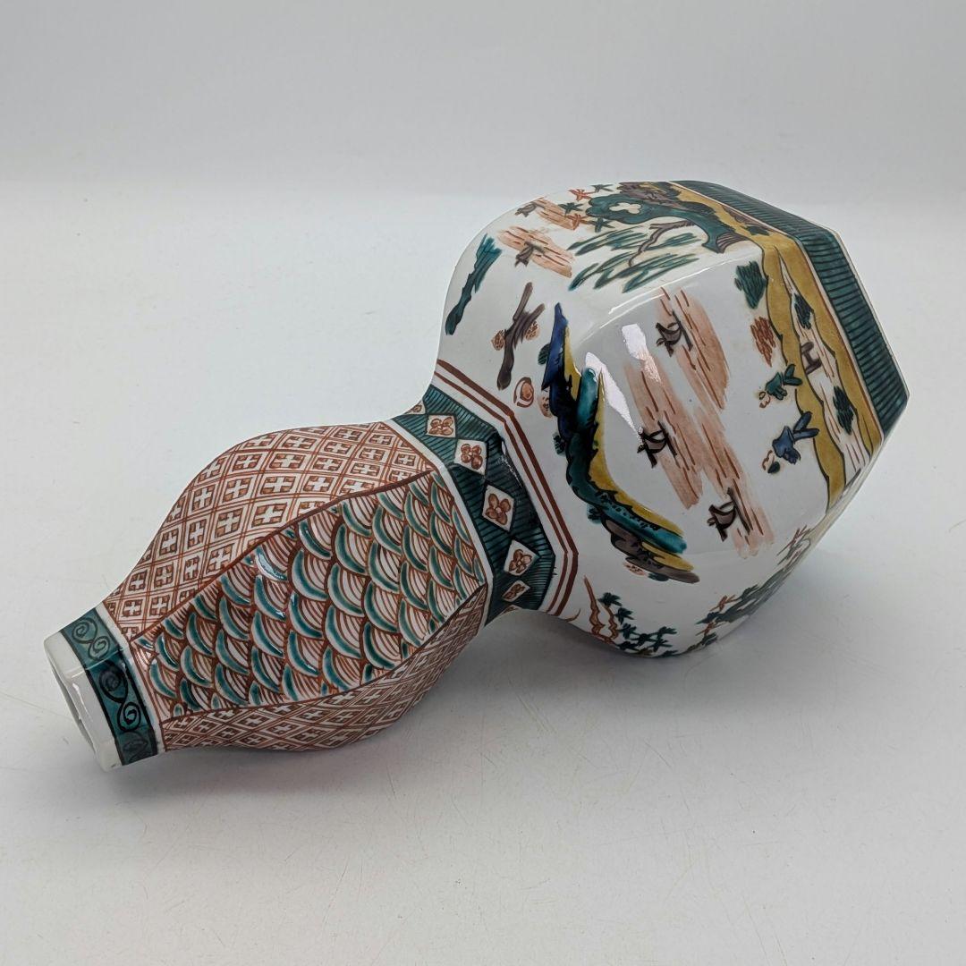 九谷焼 瓢花入 花器 フラワーベース 瓢箪型花瓶 花生 色絵付 山水図 置物