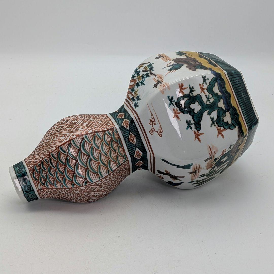 九谷焼 瓢花入 花器 フラワーベース 瓢箪型花瓶 花生 色絵付 山水図 置物