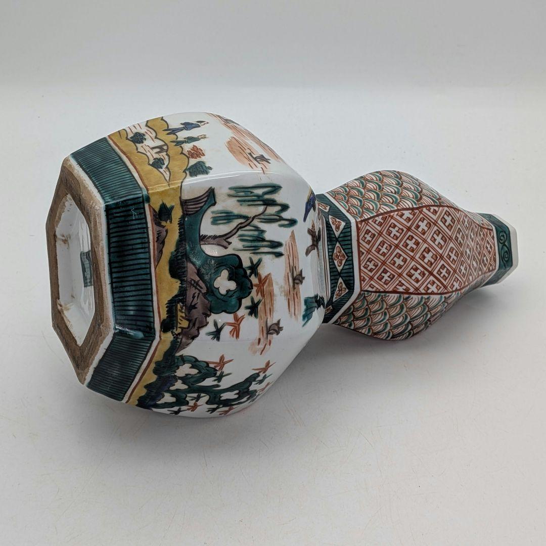 九谷焼 瓢花入 花器 フラワーベース 瓢箪型花瓶 花生 色絵付 山水図 置物