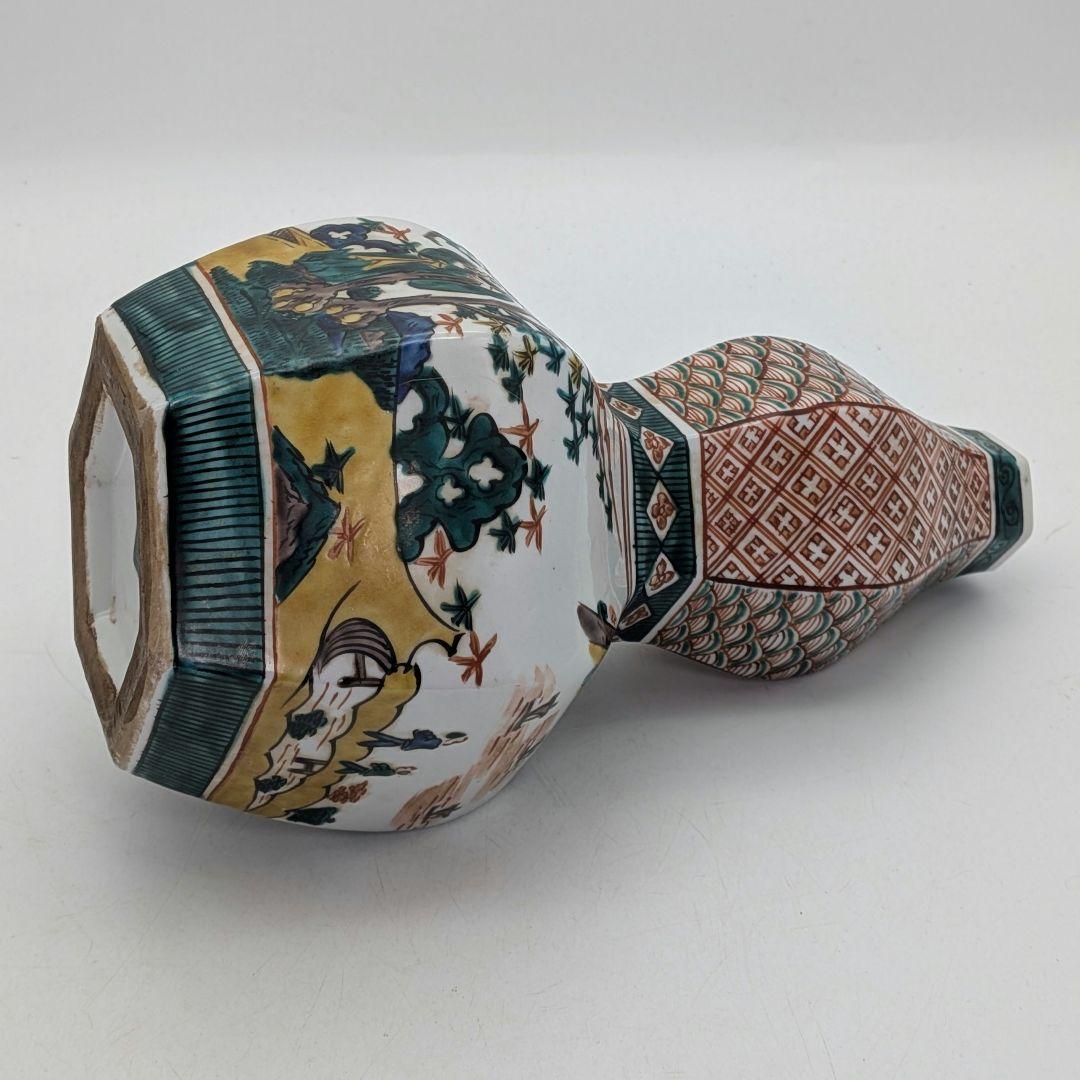 九谷焼 瓢花入 花器 フラワーベース 瓢箪型花瓶 花生 色絵付 山水図 置物