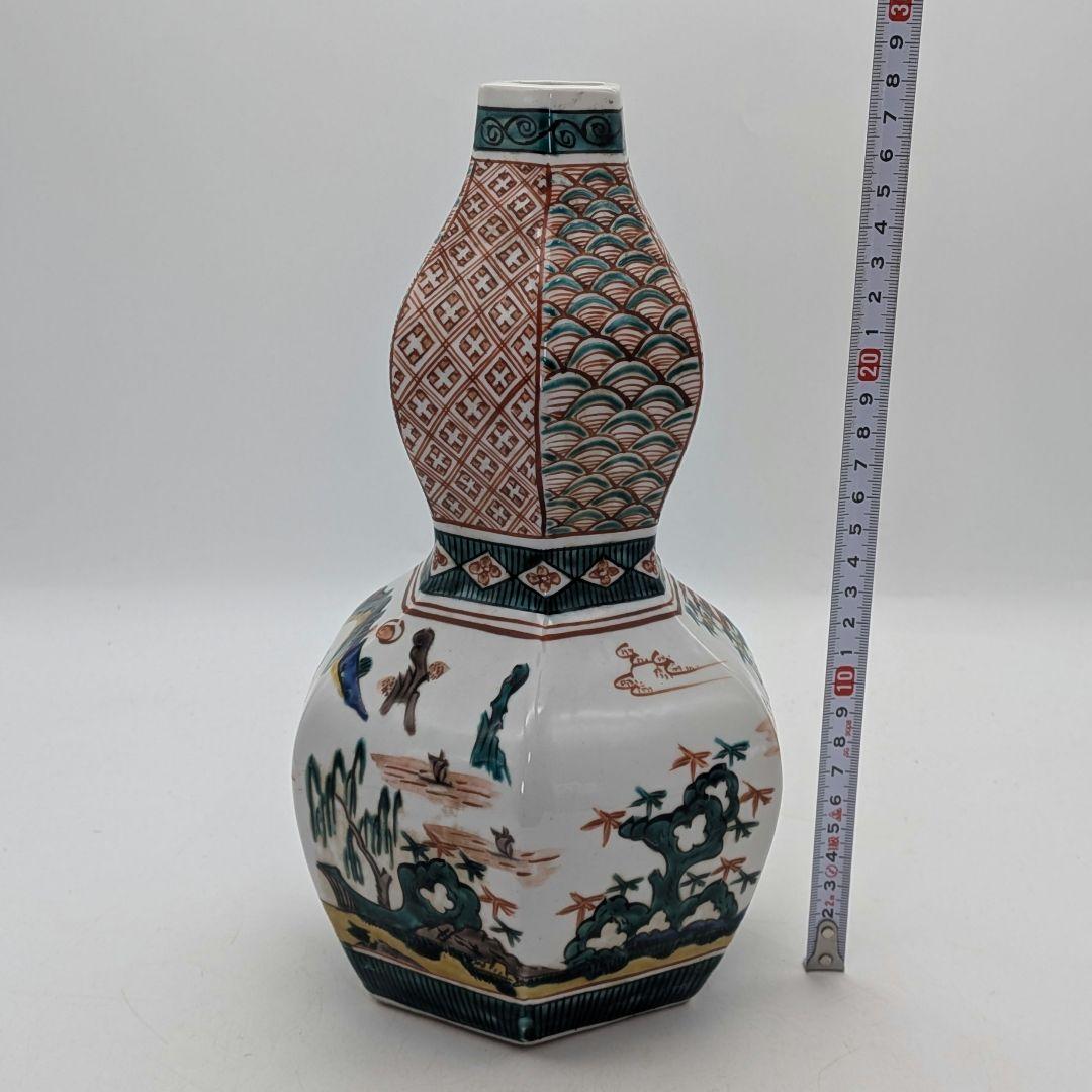 九谷焼 瓢花入 花器 フラワーベース 瓢箪型花瓶 花生 色絵付 山水図 置物