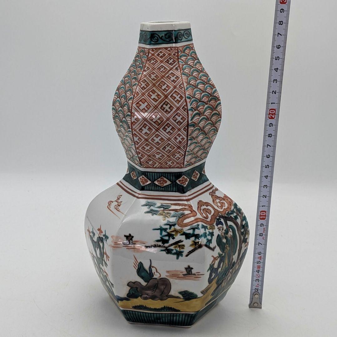 九谷焼 瓢花入 花器 フラワーベース 瓢箪型花瓶 花生 色絵付 山水図 置物