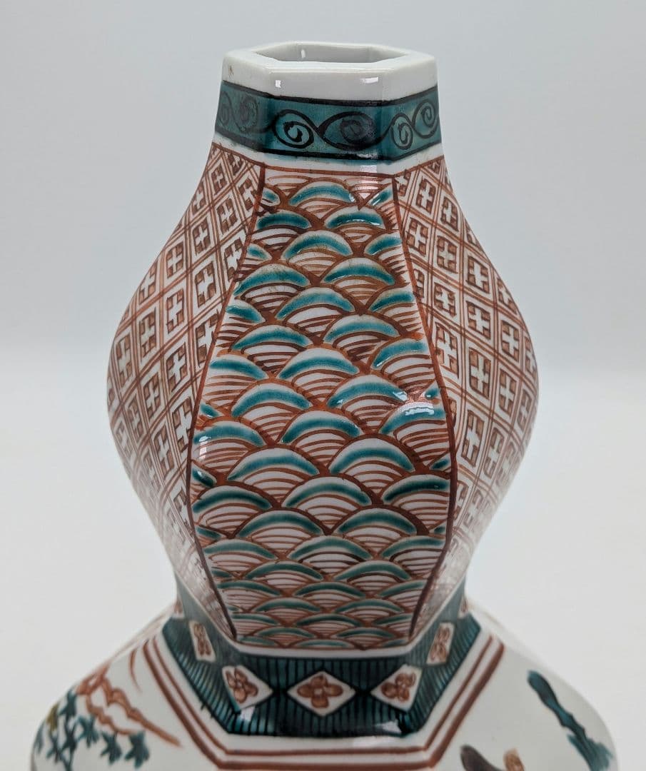 九谷焼 瓢花入 花器 フラワーベース 瓢箪型花瓶 花生 色絵付 山水図 置物