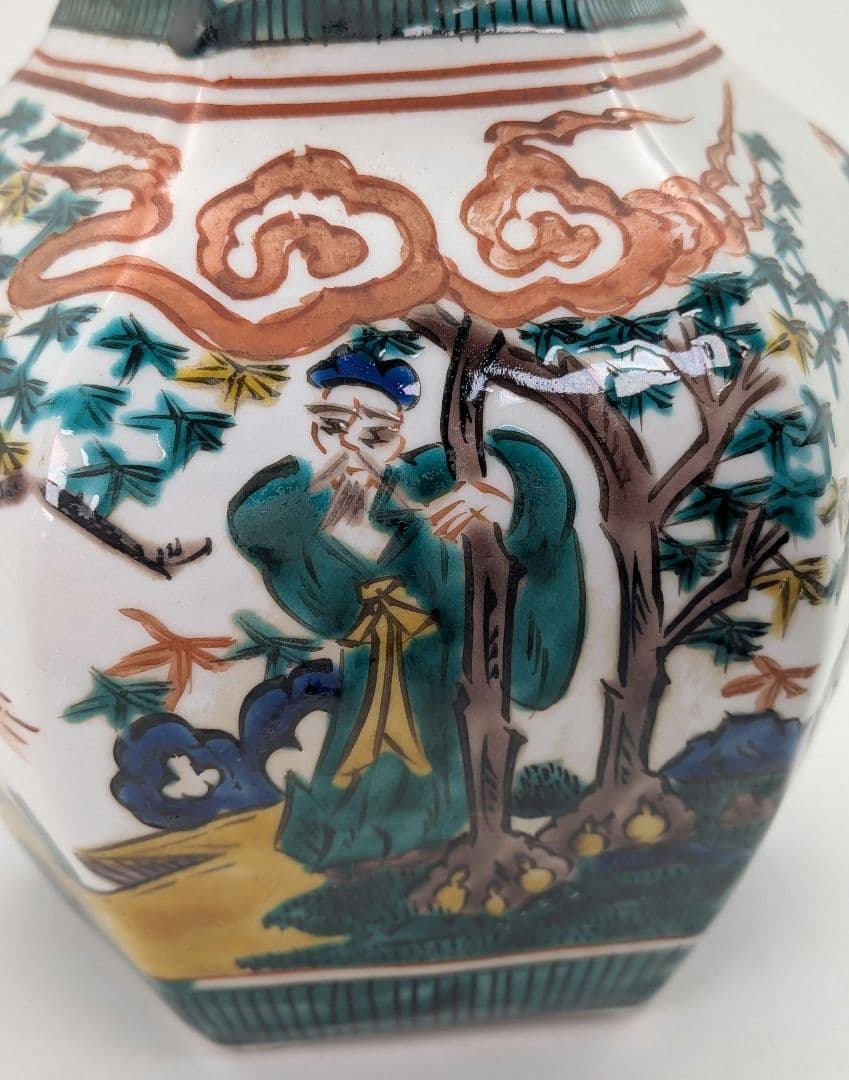 九谷焼 瓢花入 花器 フラワーベース 瓢箪型花瓶 花生 色絵付 山水図 置物