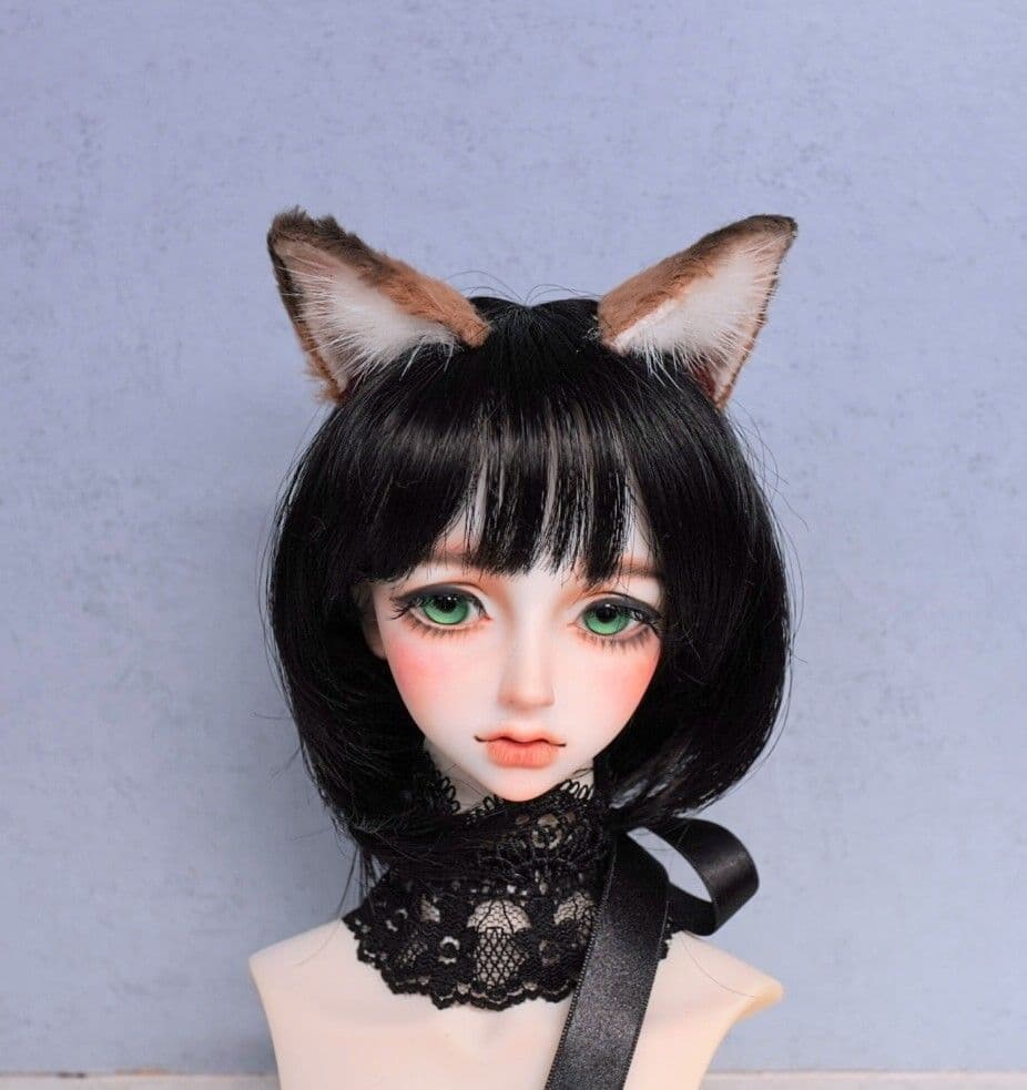 ドール用 猫耳 キツネ耳【黒茶】ケモ耳 1/3～1/4サイズ兼用 キャストドール