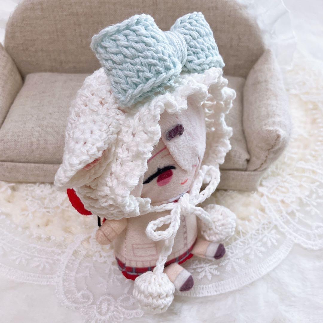 10㎝ ちびぐるみ　にじぱぺ　ぬい服　子ひつじちゃんボンネット　水色　8