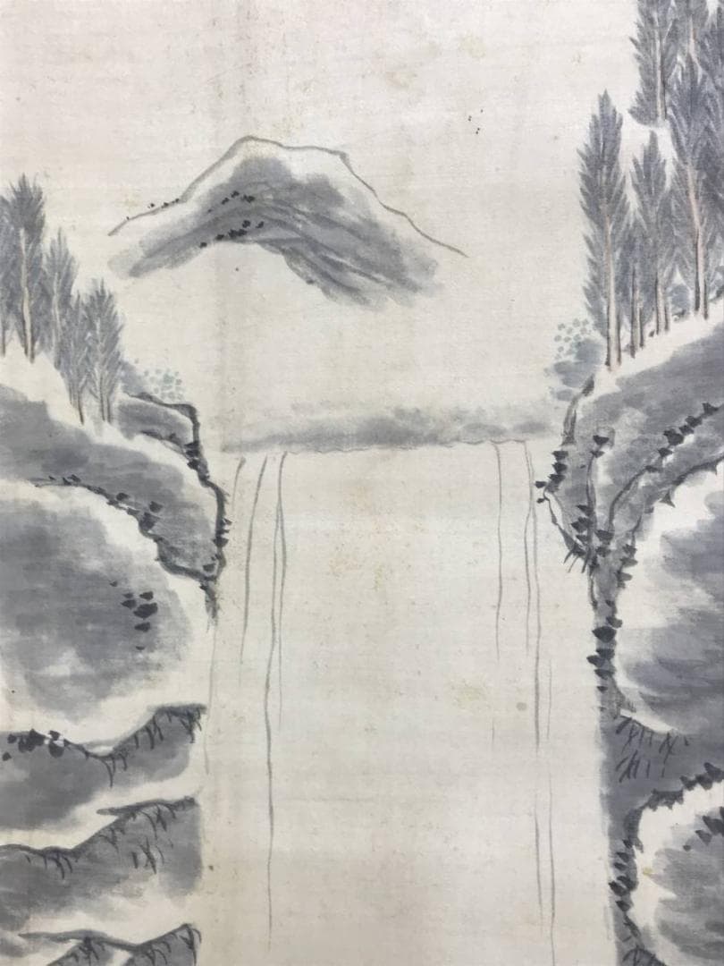 真作/嘯園/しょうえん/滝山水画賛/滝山水図/瀑布図/掛軸☆宝船☆AE-268