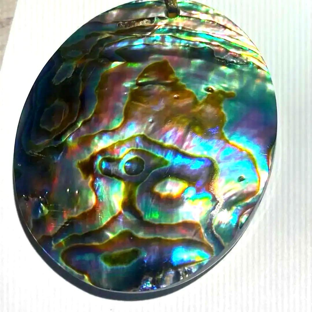 津軽の海と職人技津軽産 天然アワビ ペンダントトップ2個ネックレスプレゼント国産