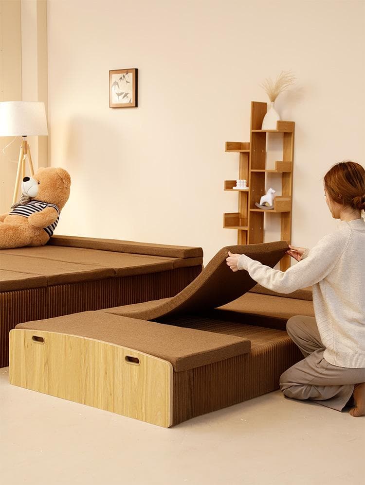 ペーパー折りたたみベッド幅100㎝高さ16㎝組立不要マットレス付き 一人暮らし