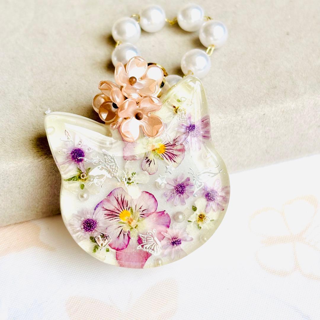 No.3152♡ドライフラワー♡パンジー♡パール♡レジンチャーム