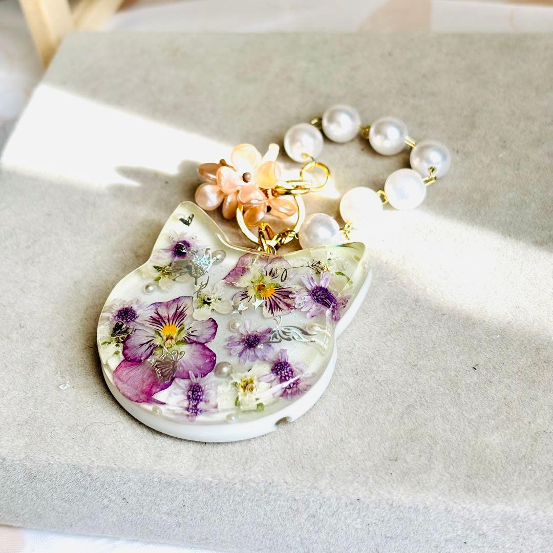 No.3152♡ドライフラワー♡パンジー♡パール♡レジンチャーム