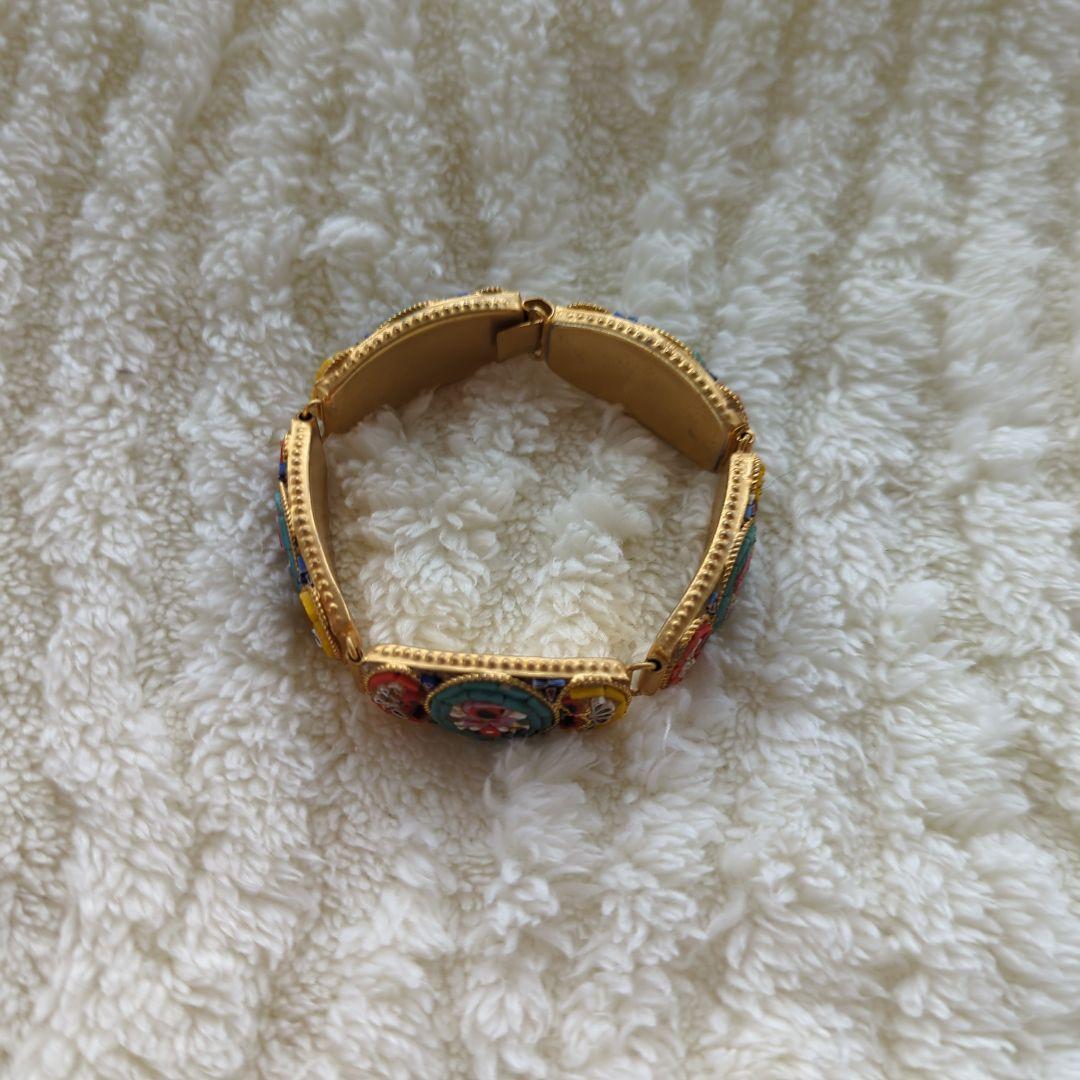 ヴィンテージ マイクロモザイクカラフル花模様ブレスレット