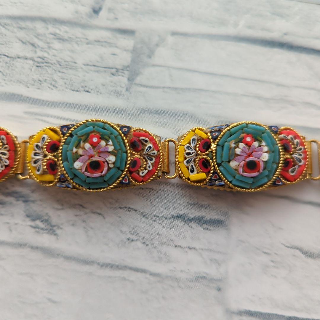 ヴィンテージ マイクロモザイクカラフル花模様ブレスレット