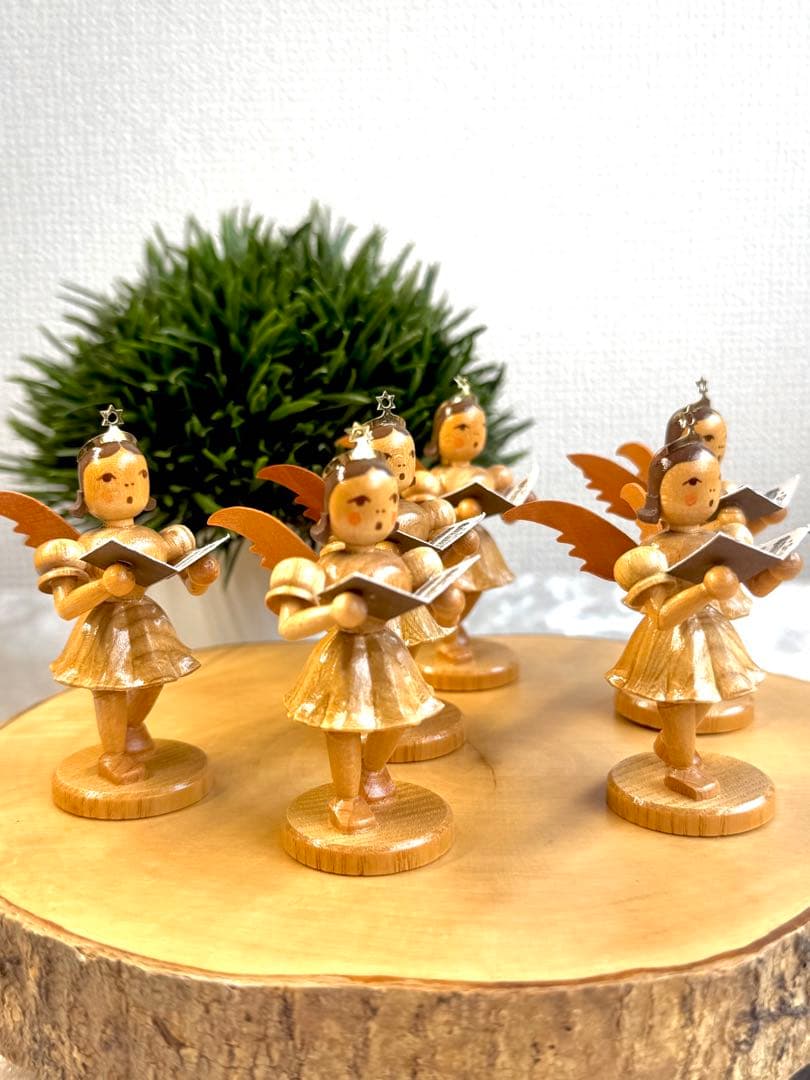 ［新品］ドイツ製　木製ミニチュア天使合唱隊の人形6体セット
