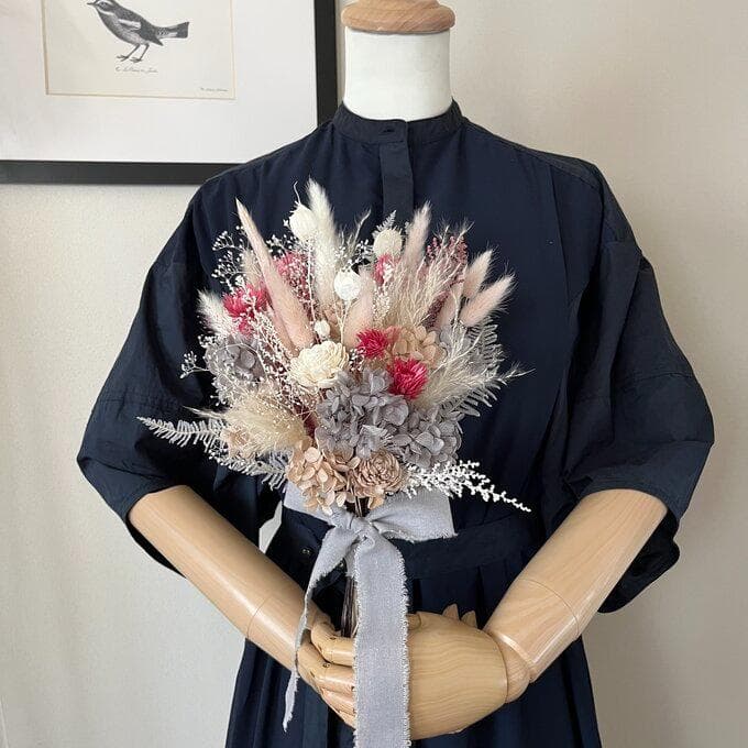 くすみピンク&グレーのスワッグ(ブーケ）M ふっくらタイプ　たくさん再販