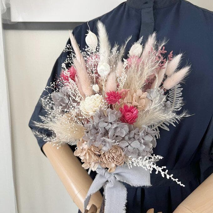 くすみピンク&グレーのスワッグ(ブーケ）M ふっくらタイプ　たくさん再販