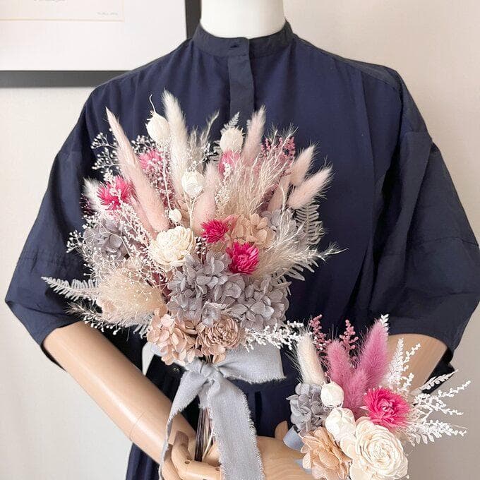 くすみピンク&グレーのスワッグ(ブーケ）M ふっくらタイプ　たくさん再販