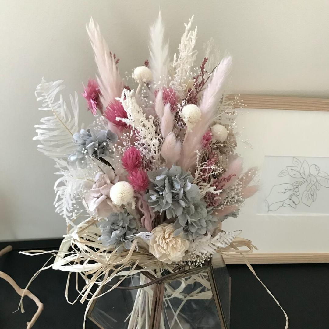 くすみピンク&グレーのスワッグ(ブーケ）M ふっくらタイプ　たくさん再販