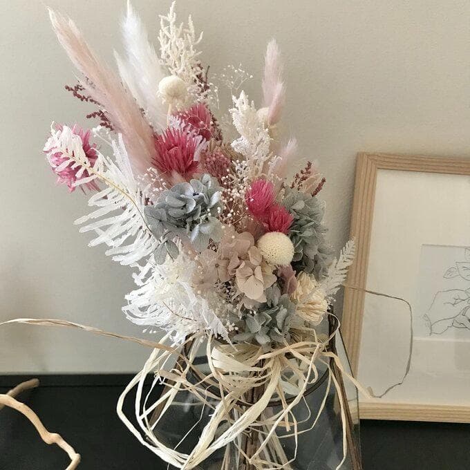 くすみピンク&グレーのスワッグ(ブーケ）M ふっくらタイプ　たくさん再販