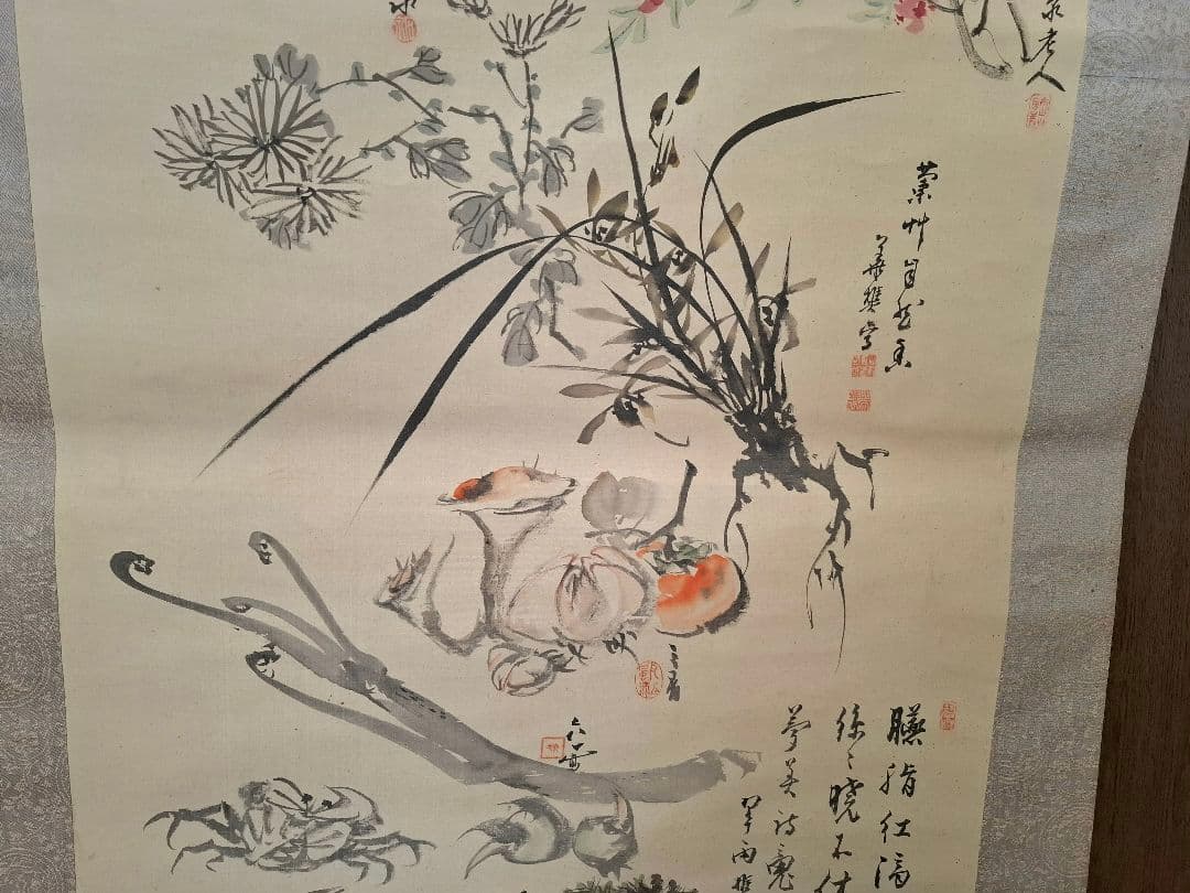 掛け軸　諸家合作花鳥錦繍之圖　桐箱