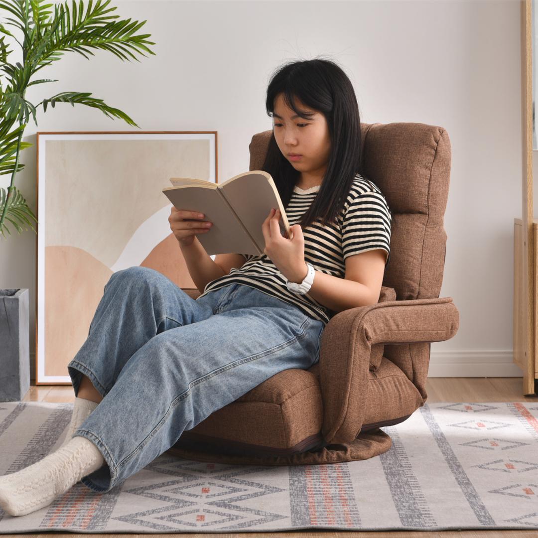 回転式座椅子肘掛けハイバック座いすリクライニング1人掛けソファー【ブラウン】