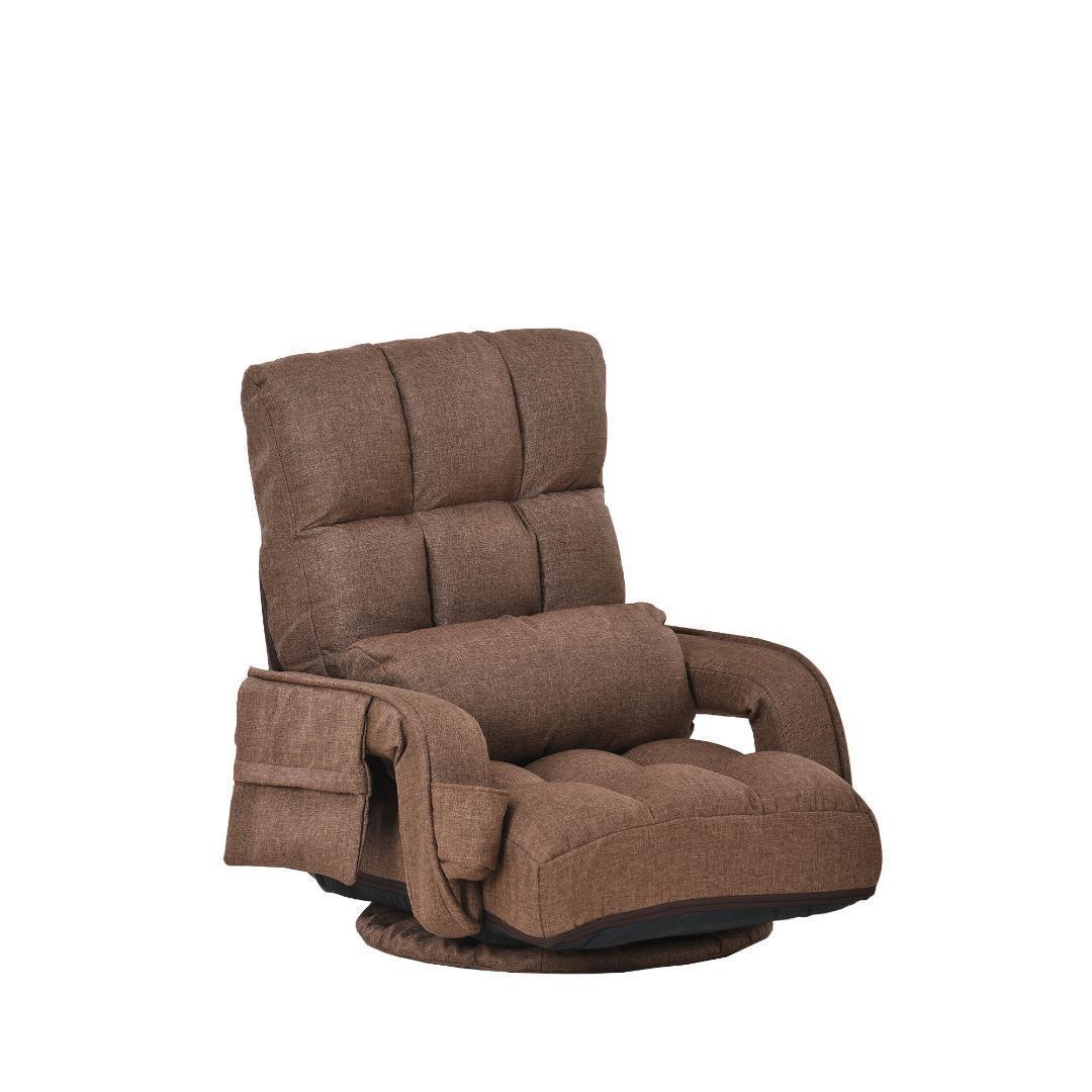 回転式座椅子肘掛けハイバック座いすリクライニング1人掛けソファー【ブラウン】