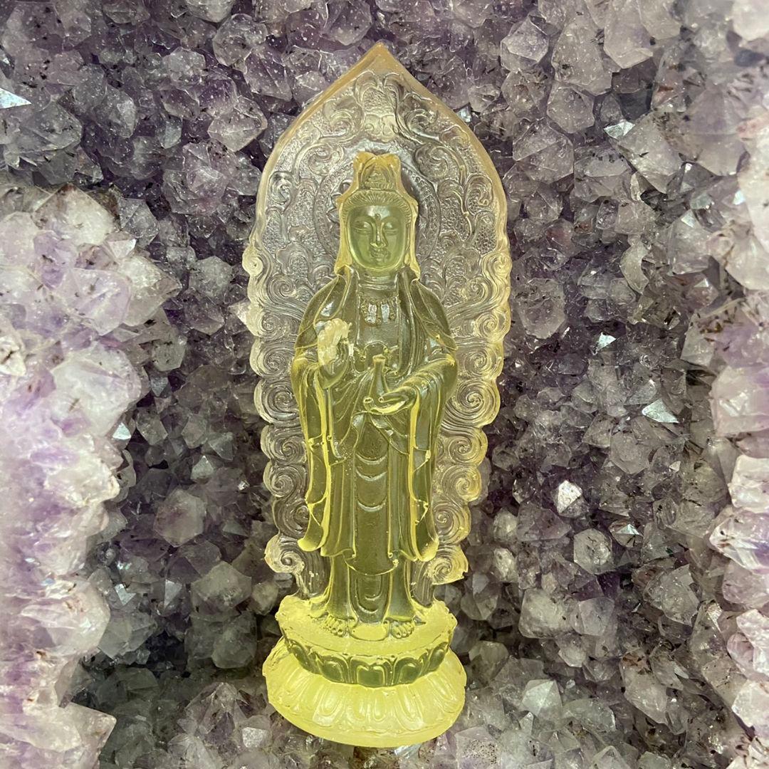 【パワースポットで浄化】観音像　レジン　イエロー