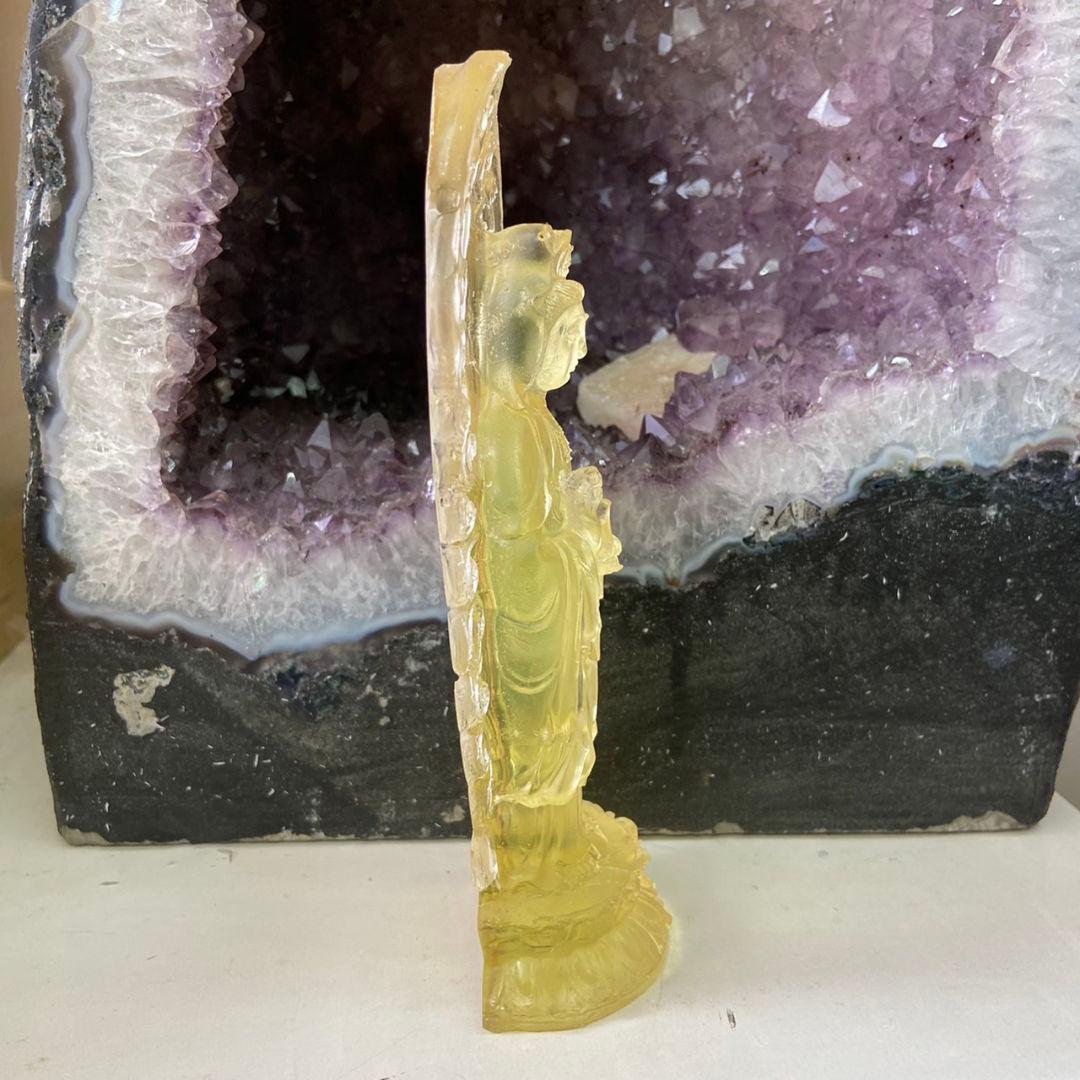 【パワースポットで浄化】観音像　レジン　イエロー