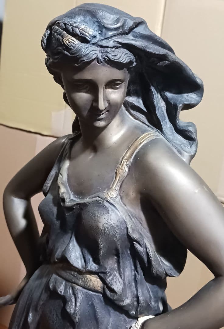 A.de.Luca 手彫り女神像 ブロンズ彫刻 大理石台座 アンティーク