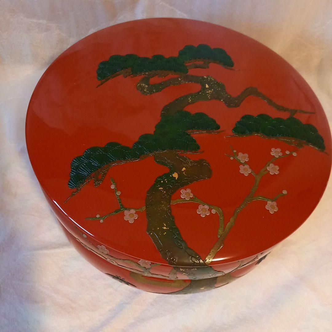 重箱/琉球漆器　丸型二段重箱(箱入り未使用品)　松竹梅