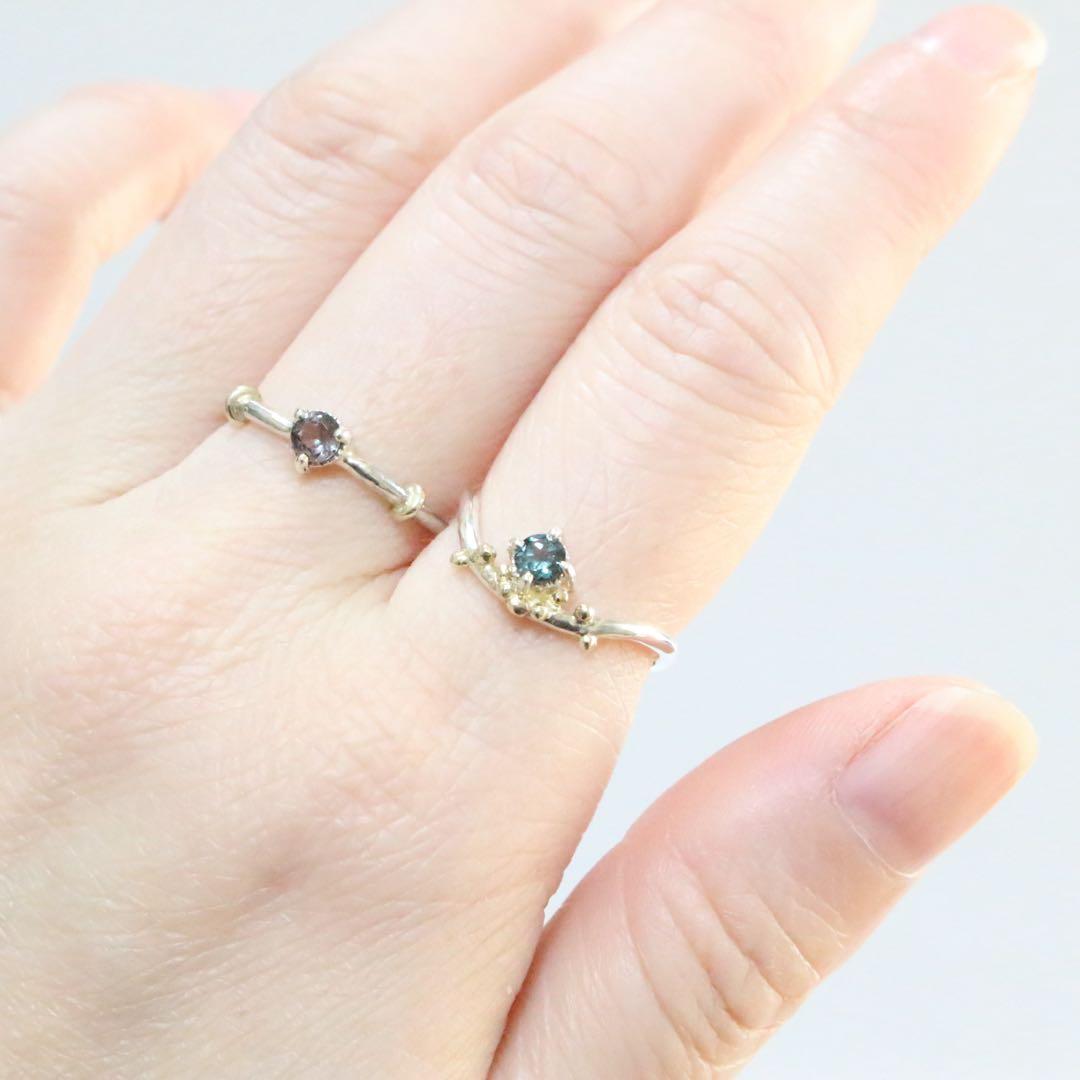 赤紫色✴︎ベキリーカラーチェンジガーネットK10小ワッカのシルバーリング10.5号