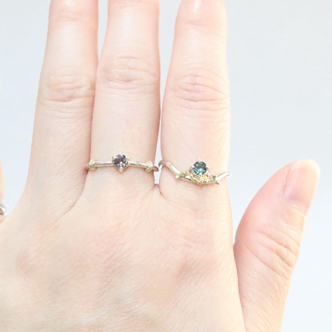 赤紫色✴︎ベキリーカラーチェンジガーネットK10小ワッカのシルバーリング10.5号