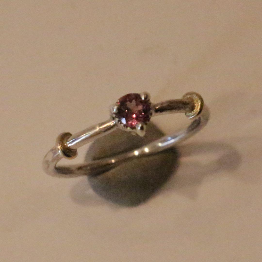 赤紫色✴︎ベキリーカラーチェンジガーネットK10小ワッカのシルバーリング10.5号