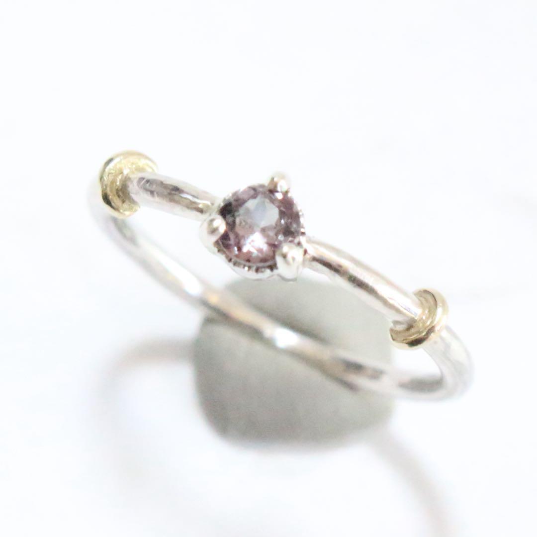 赤紫色✴︎ベキリーカラーチェンジガーネットK10小ワッカのシルバーリング10.5号