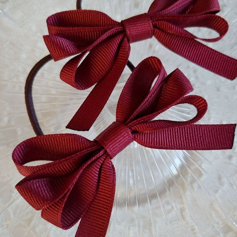 再販8【ボルドー】ナチュラルリボン♡ヘアゴム2個セット