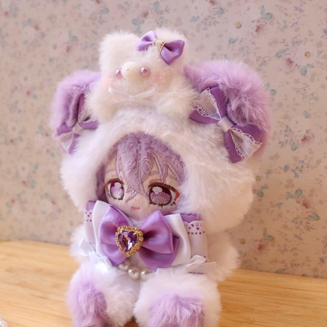 いつものくまさん乗せたくまさん12〜14cm.パープル❤︎おすわりぬい服 着ぐるみ
